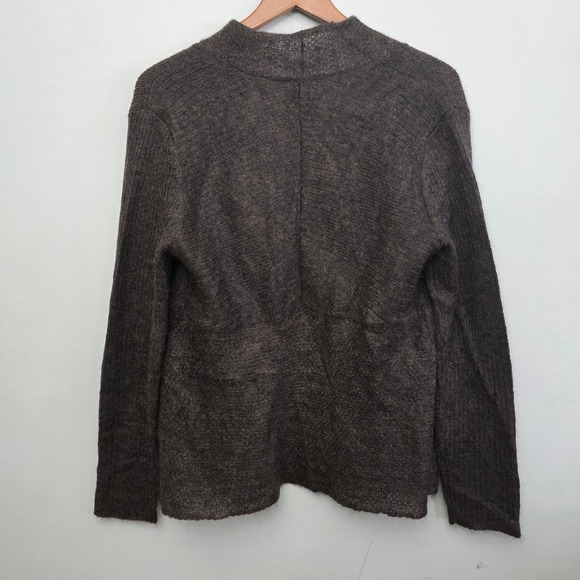 Eileen Fisher‎ Mohair Wool Blend Cardigan Sweater Knit Open Front Dark Brown M - Picture 6 of 8